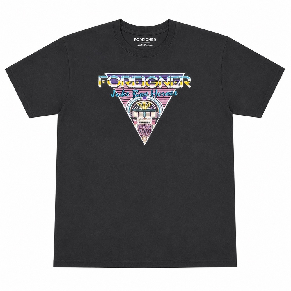 Foreigner Juke Box Heroes Graphic Tee Black Mens Rock Band T-Shirt Retro 80s